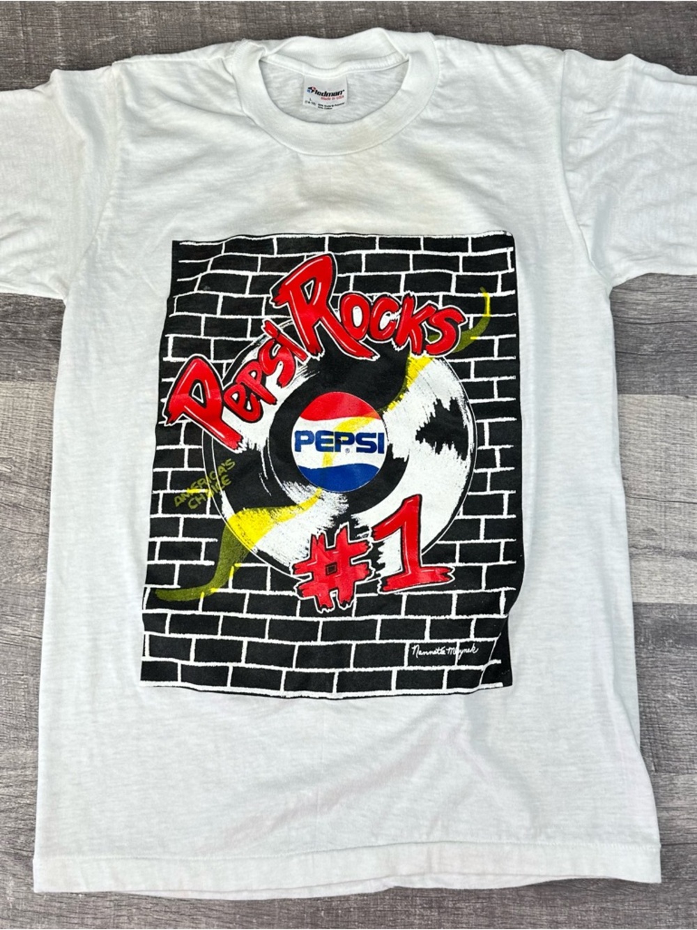 VTG 1980's Pepsi Rocks #1 Youth T Shirt Stedman USA Promo Graphic White 50/50 L